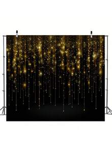 1件优雅黑金流光生日背景横幅，涤纶材质，多种尺寸可选，金色婚礼装饰摄影背景，周年纪念，生日派对横幅拍照道具，圣诞派对装饰 - 彩色 - 查看 2