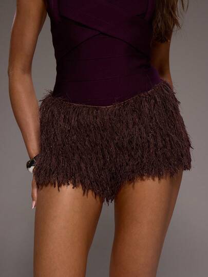 MUSERA Low Rise Sequin Fringe Mini Shorts Hotpants  Winter Sexy Elegant Occasion Party Evening  Summer Spring