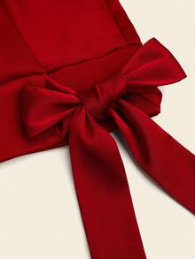 DreamSkyne Bộ 2 món quần ống đứng cổ chữ V buộc dây thiết kế mới mùa xuân và thu dành cho nữ cỡ lớn - Màu Đỏ Sâu - Xem 7