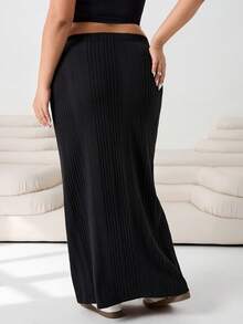 Solflare 加大码女式黑色弹力腰休闲长款修身裙 - 黑色 - 查看 2