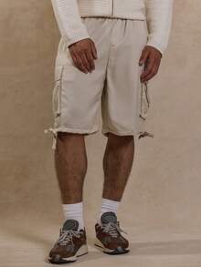 Musero Elasticated Satin Pocket Detail Technical Shorts Summer Smart Streetstyle Vacation - Khaki - View 2