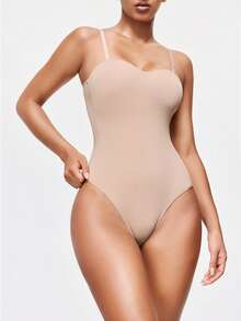 SHAPORA Women's Solid Color Camisole Bodysuit - Apricot - View 5