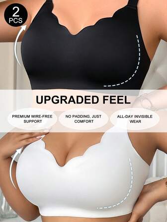 Snug Zone Plus Size Women's Seamless Wirefree Bra Push Up Soft Support V-Neck Bra, Wide Shoulder Strap Comfortable Single Piece