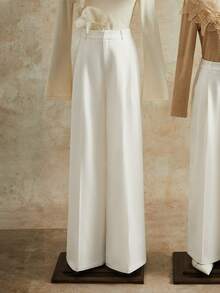 Anewsta Tall 优雅高腰褶裥设计女士西装裤，白色直筒裤，高个款 - 白色 - 查看 7