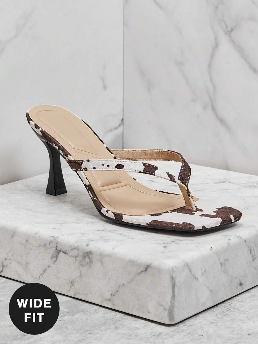 SHUZIA Sandal xỏ ngón đế thấp thoải mái, mũi vuông, họa tiết da báo, chất liệu giả da lộn, dành cho nữ, dáng rộng. - Nhiều màu - Xem 1