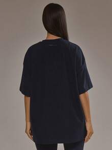 Musera Sport Oversized Soft Touch Fleece T-Shirt Padel Autumn Fall  Activewear Sport Gym Workout Yoga Pilates Fitness Daily Casual - Navy Blue - View 4