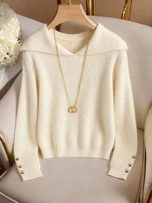 GlowEve Damski sweter casualowy w jednolitym kolorze, jesień/zima - Beżowy - Zobacz 1