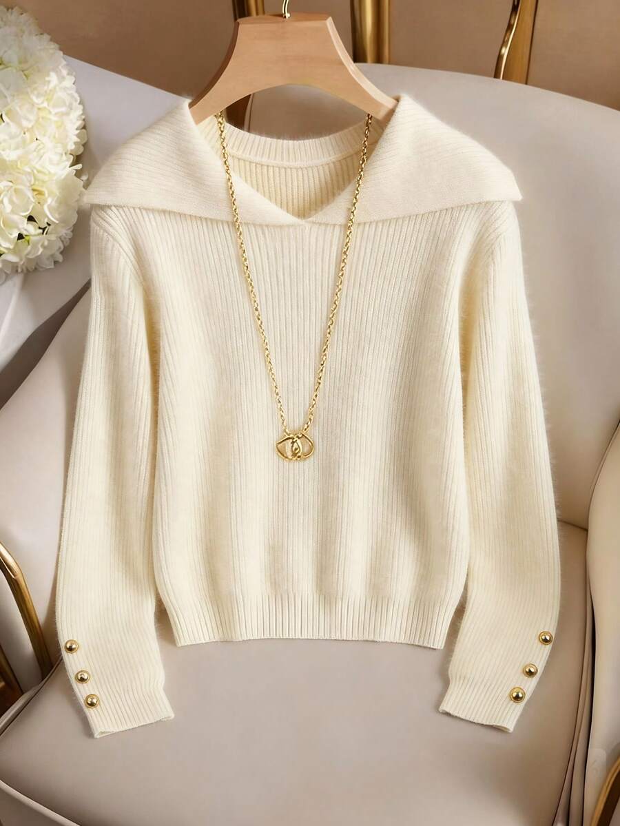 GlowEve Damski sweter casualowy w jednolitym kolorze, jesień/zima - Beżowy - Zobacz 1