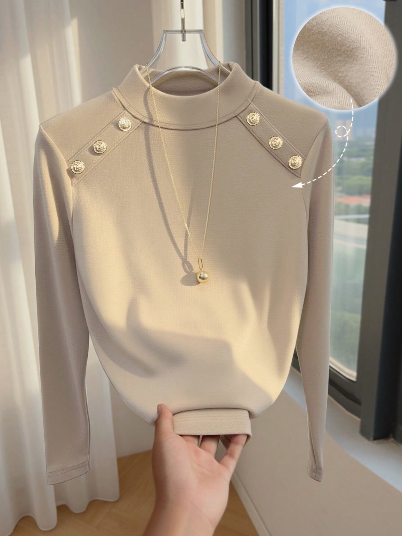 GlowEve قميص نسائي أنيق بياقة مستديرة ولون أحادي م...