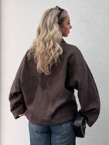 Jeta Ari Women's Autumn/Winter Modern Double-Sided Wool Fabric Fashion Versatile Solid Color Loose Wool Casual Camel Jacket - Coffee Brown - View 2