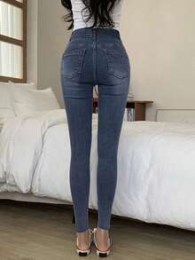 DAZY 女式口袋紧身休闲百搭牛仔裤