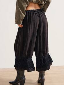 Bohemela 波西米亚风纯棉休闲纯色灯笼裤，适合女性，冬季、圣诞节、新年穿着 - 黑色 - 查看 7