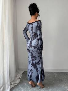 Modelyn Elegant Off Shoulder Ruched Mermaid Hem Dress With Lace Trim, High-End, Flattering, Suitable For Autumn/Winter - Multicolor - View 3