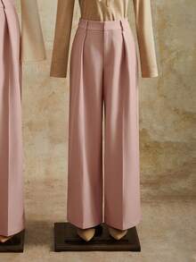 Anewsta Petite Quần ống đứng màu trơn có túi xếp ly thời trang thanh lịch, size nhỏ - Hồng - Xem 7