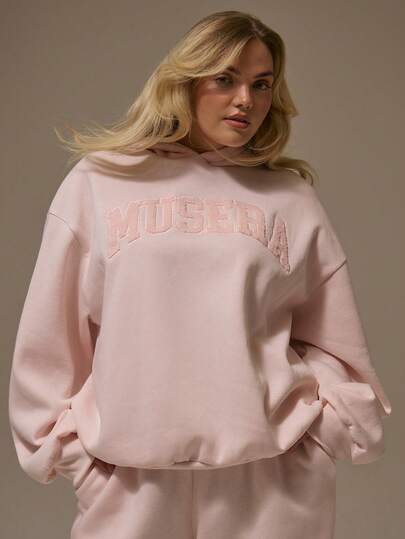 MUSERA プラスサイズ 刺繍グラフィック スローガン パーカー 秋 かわいい あたたかい 祝祭 ホリデー チェリーラッカー バレンタインデー