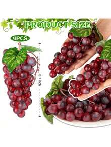 4/1pc Fake Red And Green Grapes, Plastic Lifelike Fruit Artificial Simulation Grapes For Wedding Home Kitchen Party Decor Photography Prop Gifts Birthday Graduation,Fake Plants - Multicolor - View 4