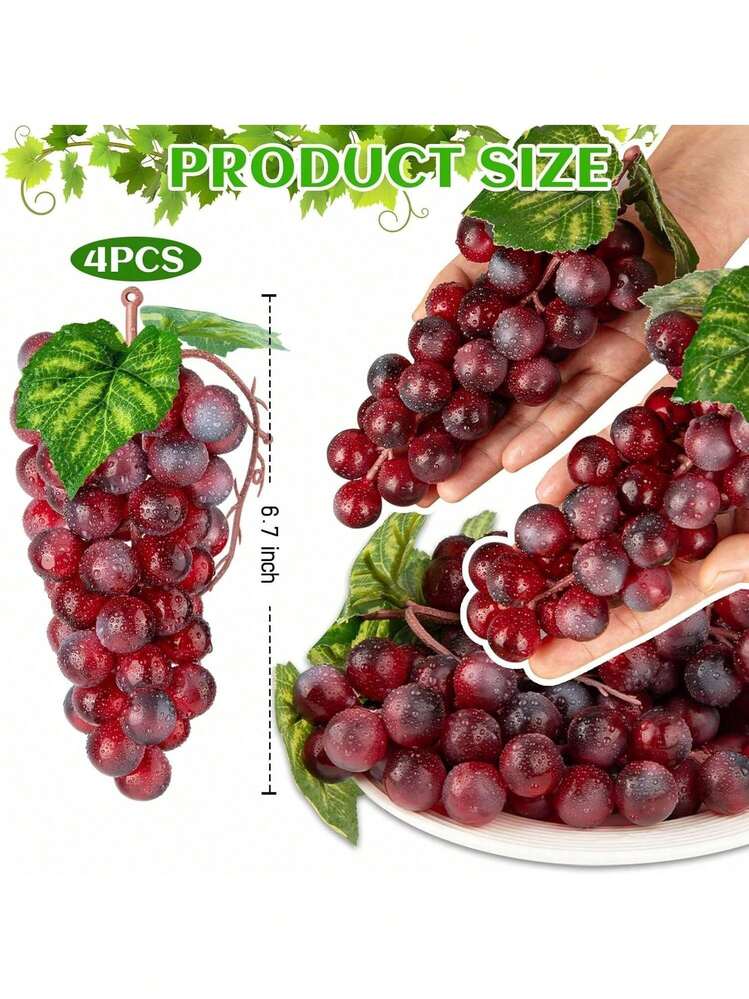 4/1pc Fake Red And Green Grapes, Plastic Lifelike Fruit Artificial Simulation Grapes For Wedding Home Kitchen Party Decor Photography Prop Gifts Birthday Graduation,Fake Plants - Multicolor - View 3