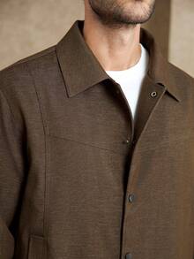 Core Aspect Men's Denim Effect Casual Retro Jacket Set, Autumn/Winter - Brown - View 6
