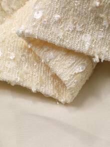 Livesso 女士优雅纹理开衫衬衫，撞色蝴蝶结设计，适合新年、圣诞节、婚礼、派对、舞会、春秋冬季女式外套 - 米色 - 查看 8