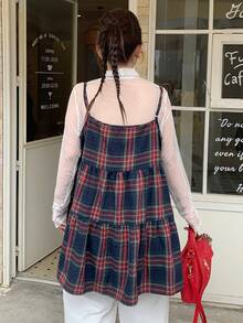 Dazy Plus 格子图案休闲圣诞新年宽松A字吊带背心，百搭