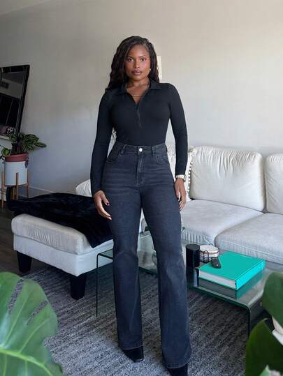 Tyla Gomez High Waist Flare Leg Jeans Women Stretchy Bootcut Y2k Streetwear Casual Vintage Fashion Clothes Outfits Grey