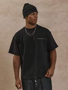 Musero Oversized Short Sleeve Slogan Writing Branded Graphic Print Tshirt  Spring&Summer - Black - View 2