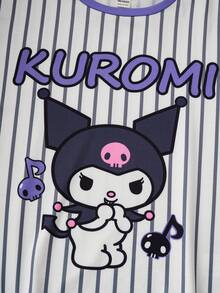 HELLO KITTY AND FRIENDS | SHEIN 少女可爱卡通条纹图案宽松落肩针织休闲T恤