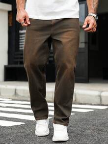 Manfinity Homme Quần jean denim trơn màu thường ngày cỡ lớn dành cho nam - Đồng - Xem 7