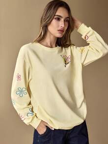 SpongeBob SquarePants | SHEIN Sudadera holgada con gráfico de dibujos animados lindos, adecuada para el uso diario en primavera y otoño - Albaricoque - Ver 5