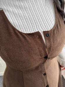 CovetEZ Vestito in velluto senza maniche, stile vintage, spesso, con chiusura a bottoni, vita stretta, reversibile, adatto per autunno/inverno, taglie comode