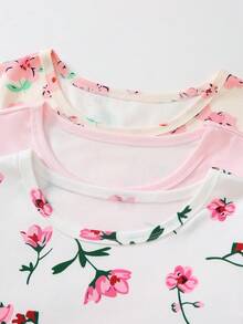 3件套女童可爱蝴蝶结碎花长袖上衣和裤子修身睡衣套装 - 彩色 - 查看 5