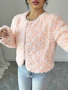 Rafferiza Fashionable Faux Fur Short Jacket,Light Pink,Winter,Ellegant,Dinner Date Stylish Women Coat For Autumn/Winter Textured Fur Coat - Baby Pink - View 4