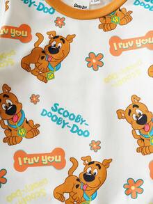 SCOOBY-DOO X SHEIN Mono de bebé niño con gráfico lindo de cachorro de dibujos animados y letras - Blanco - Ver 4