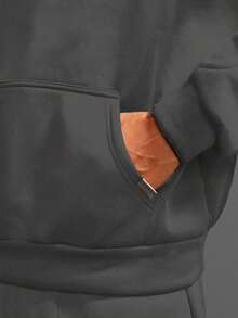 SUMWON 宽松舒适套头连帽衫和配套运动裤两件套，休闲街头风，秋冬季舒适之选 - 深灰色 - 查看 4