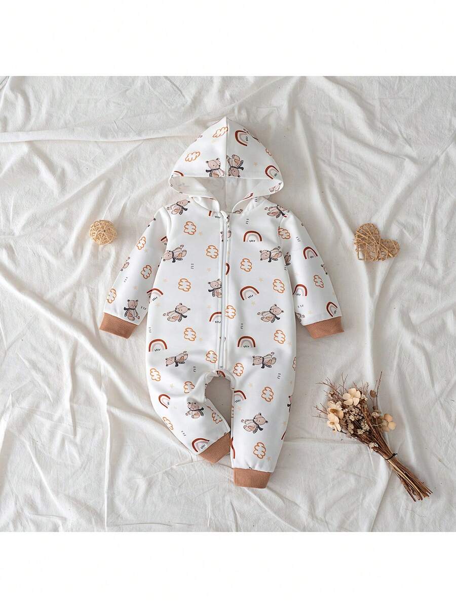 Loomiva Pelele de manga larga con cuello redondo suave de punto con estampado de oso de dibujos animados para bebé niño, versátil y cómodo