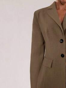 SHEIN BAE Women's Casual Single-Breasted Long Sleeve Blazer - Khaki - View 7