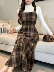 DAZY 优雅图案无袖美人鱼中长连衣裙，秋季女装