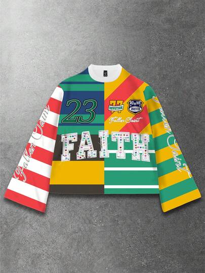 T-shirt ample à imprimé numérique rayé FAITH pour hommes