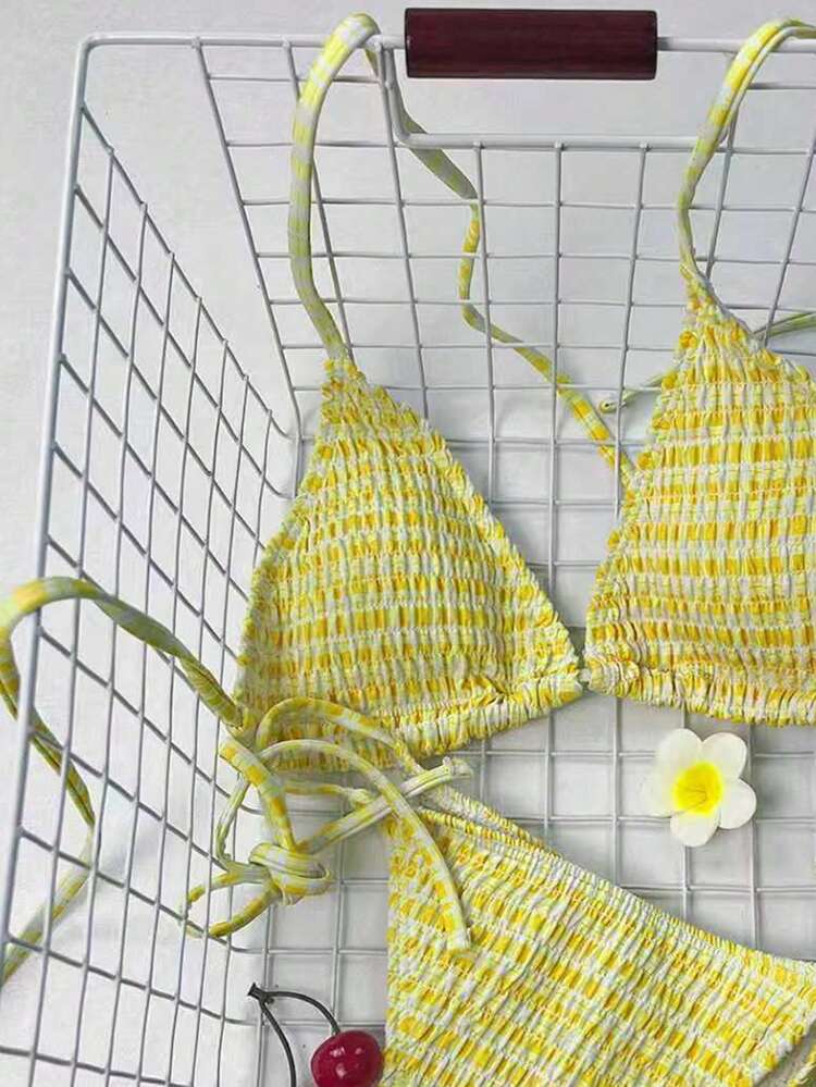 Swim Mod Women's Beach Vacation Casual Bikini Swimsuit Set, Random Print - Yellow - View 4