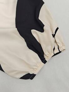 Franclia 大码女士优雅泡泡袖收腰A字连衣裙，春秋季印花连衣裙，优雅碎花连衣裙，女士真丝连衣裙，女士黑白连衣裙，女士中长连衣裙，优雅连衣裙，女士黑白碎花连衣裙，长袖连衣裙，印花连衣裙，围巾连衣裙 - 彩色 - 查看 4