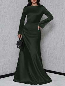 EURMUSE Váy đuôi cá tay kèn dành cho nữ - Màu xanh lá cây đậm - Xem 3