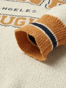 Chillumni Jersey de cuello en V con estampado de letras, casual y versátil, de manga larga para hombre - Albaricoque - Ver 5
