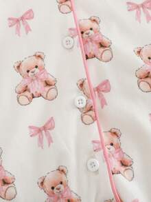 Cozy Pixies Bộ đồ liền thân dài tay dệt kim họa tiết gấu hoạt hình cho bé gái, đa năng và thoải mái - Hồng - Xem 8