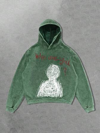 Street Life Felpa con cappuccio nera lavata con acido, senza tasche, per uomo