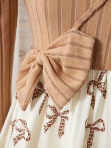 Vestido de manga larga con estampado de mariposa para niñas de talla grande - Albaricoque - Ver 6