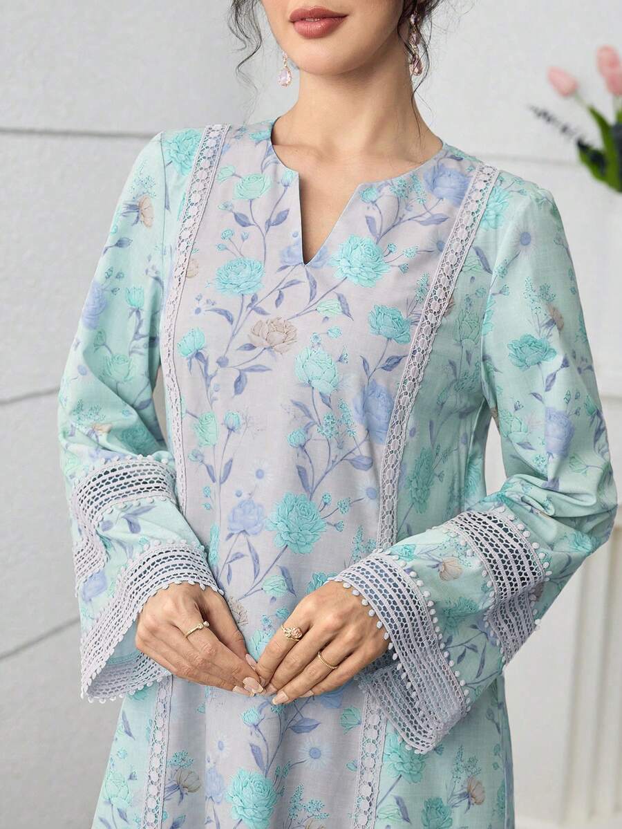 Yasmyna Vestido holgado y de moda con parches de encaje floral romántico para mujeres