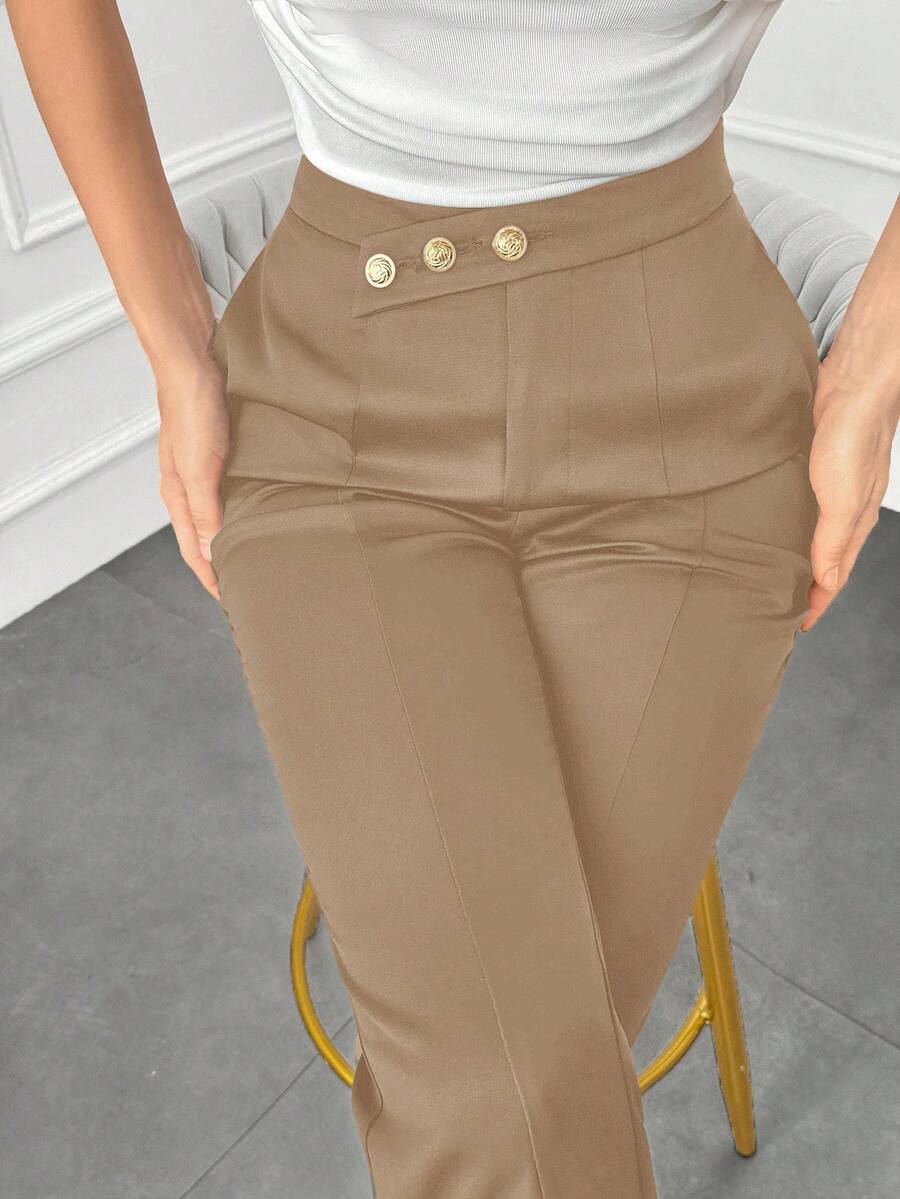 Modelyn Women's Solid Color High-Waisted Suit Pants, Suitable For Work Autumn Winter Clothes For Women - Brown - View 1