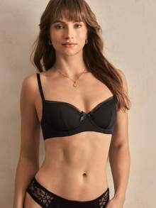 Charlaine Underwire, Lift & Enhance, High Support, Single Layer Cup, Mesh Inset, Elegant French, Romantic Minimalist Ladies Bra - Black - View 3