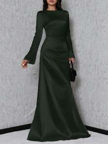 EURMUSE Váy đuôi cá tay kèn dành cho nữ - Màu xanh lá cây đậm - Xem 4