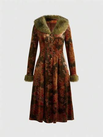 EDITION Chaqueta tipo cárdigan con estampado floral vintage y parches de felpa para mujeres, Halloween